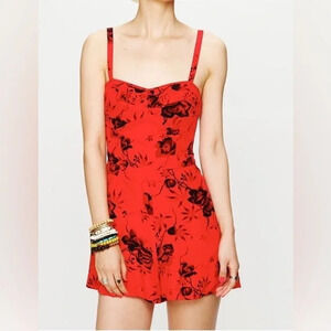 Free People Candy Pin-Up Red Floral Romper 2 S Red Dark Romantic Whimsygoth